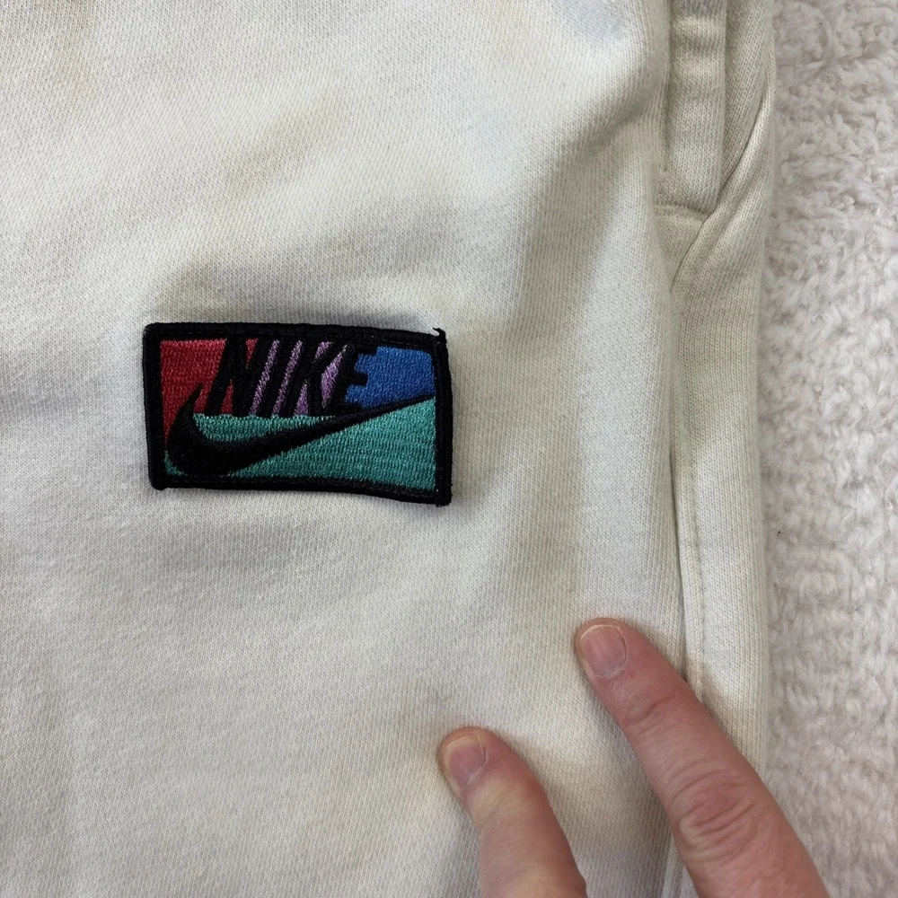 NIKE Mens 'Club Fleece' Joggers Large Cream Patch Logo Tapered Sweatpants